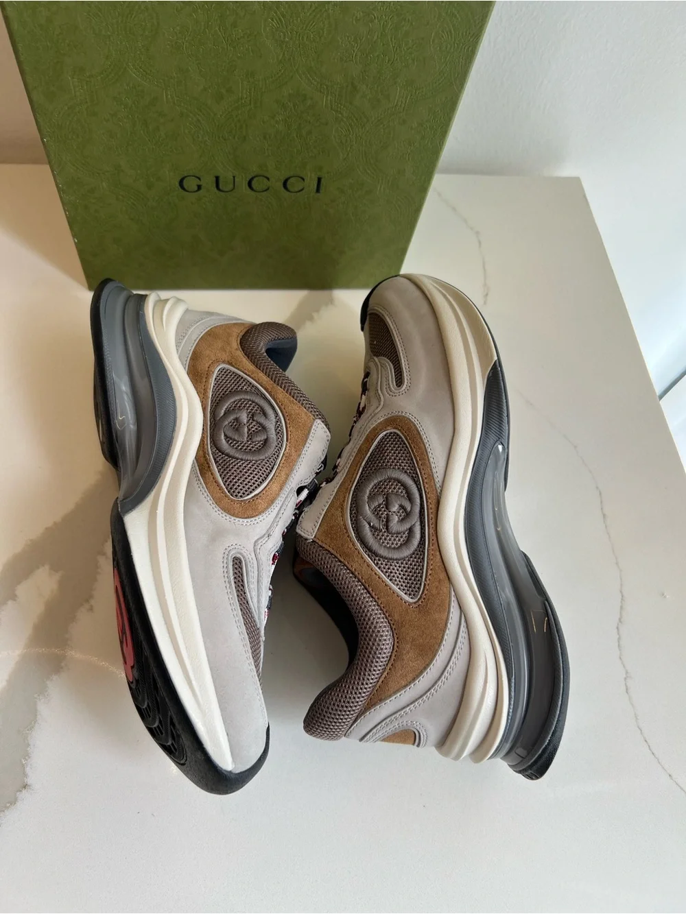 Gucci woman Run  Beige, Brown and Black Retro Runner Sneakers
